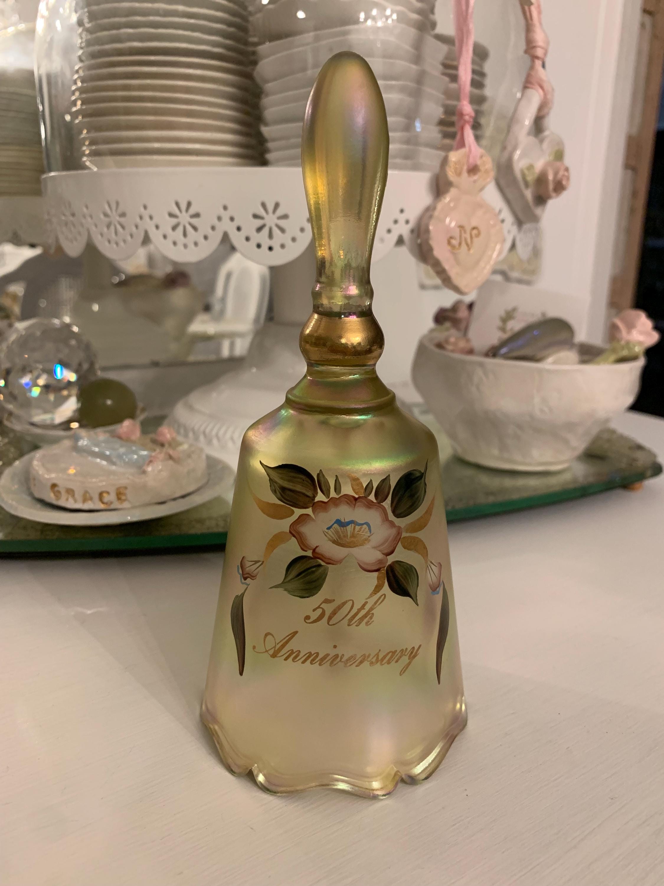 Fenton Bell 50th Anniversary Hand Painted Signed Iridescent - Etsy