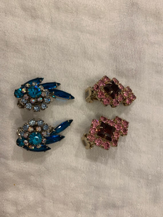 Vintage Rhinestone Clip on Earrings Gorgeous Two P