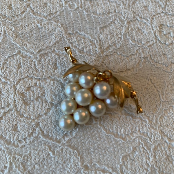 Vintage Grape Cluster Pearls 12K GF Brooch A&Z Marked Brooch