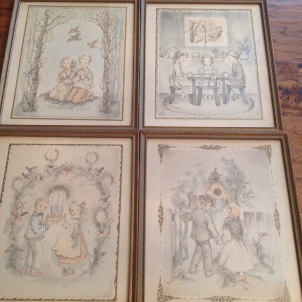 Antique Pastel Colored Lithos ~ Published  by Donald Art Co. ~ 1941 Artists ~ Shabby Chic Decor ~ Little Girls Room wall Hangings ~ Children