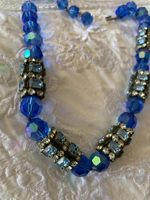 Vintage Aurora Borealis Blue Glass Rhinestone Nec… - image 1