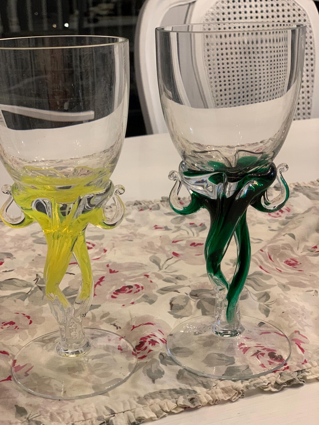 Set Of Two Jozefina Kruno Poland Art Glass Wine Glasses Hand Pulled set-of-two-jozefina-kruno-poland-art-glass-wine-glasses-hand-pulled