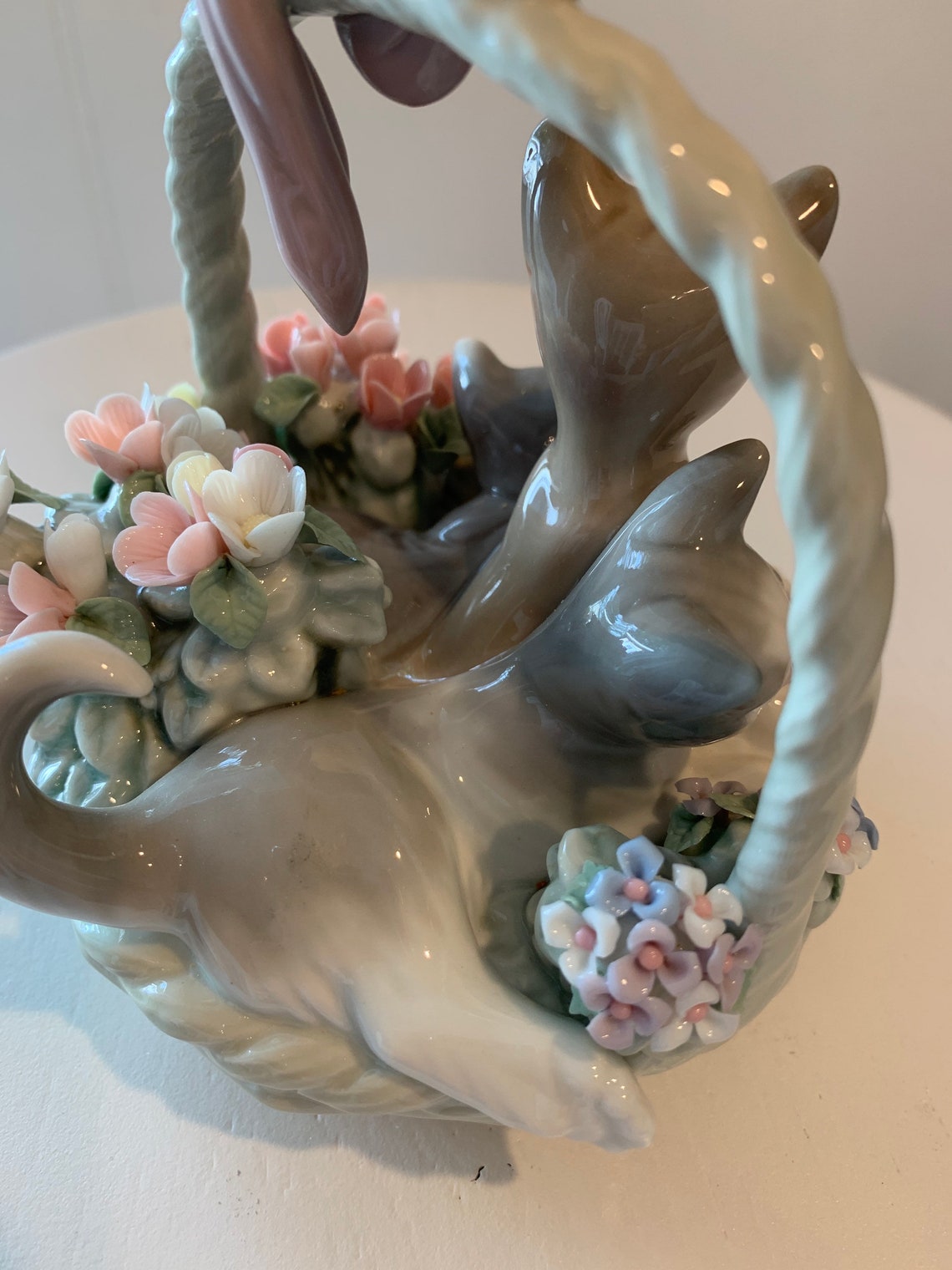 lladro cats in basket