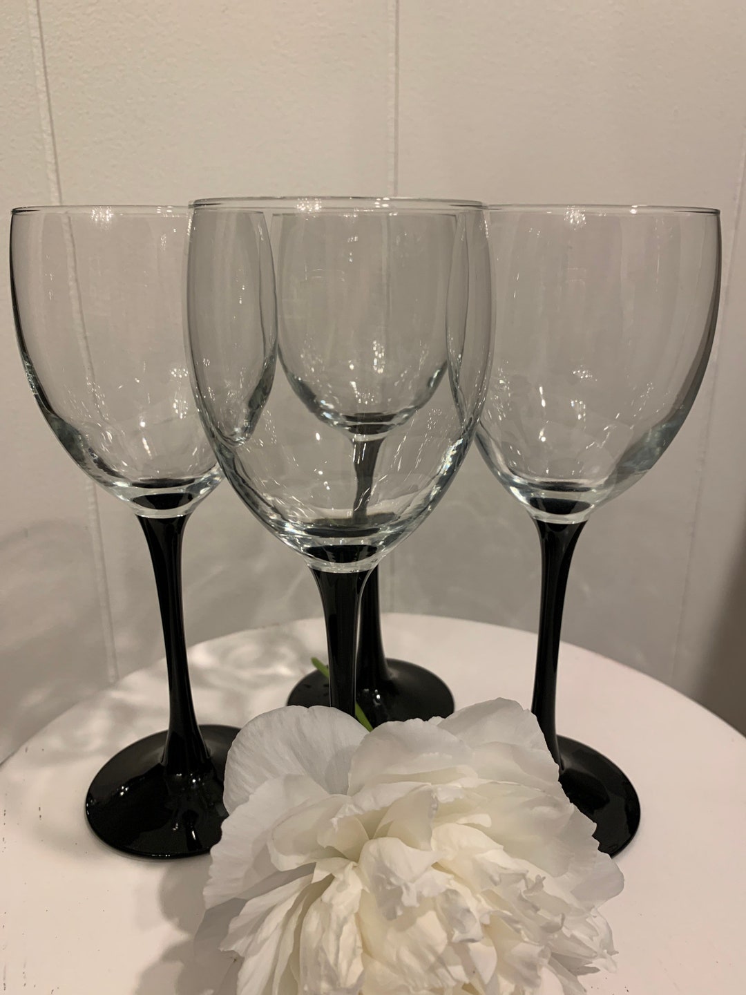 Black Stemmed Wine Glasses Luminarc France Stemware Etsy
