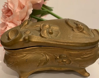 Antique Victorian Art Nouveau Jewelry Casket Trinket Box Gold