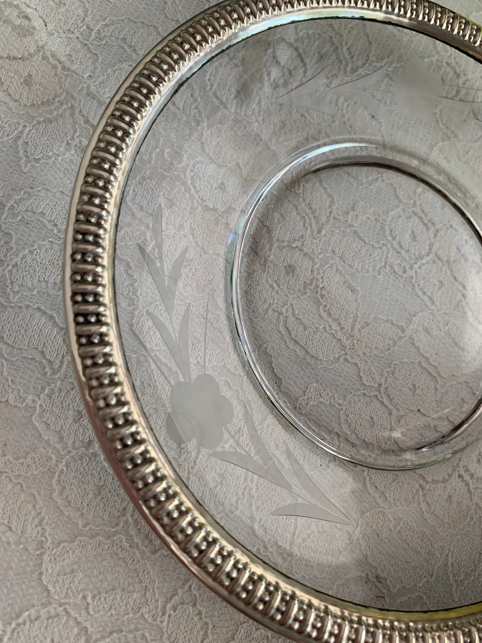 Sterling Silver Rimmed Etched Glass Plates Dishes Etsy