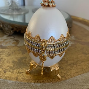 Gorgeous Egg Trinket Box Goose Egg Bejeweled Crystals Handcrafted