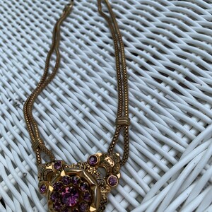 Vintage Coro Necklace Amethyst Colored Stones Gold Toned Necklace image 10