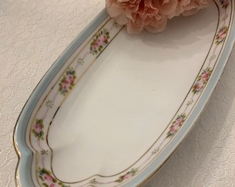 Beautiful Hand Painted Nippon Dish Oblong Pink Roses Shabby Chic