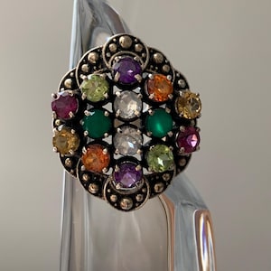 Nicky Butler Sterling Silver Multi Colored Gemstone Cluster Ring Size 9