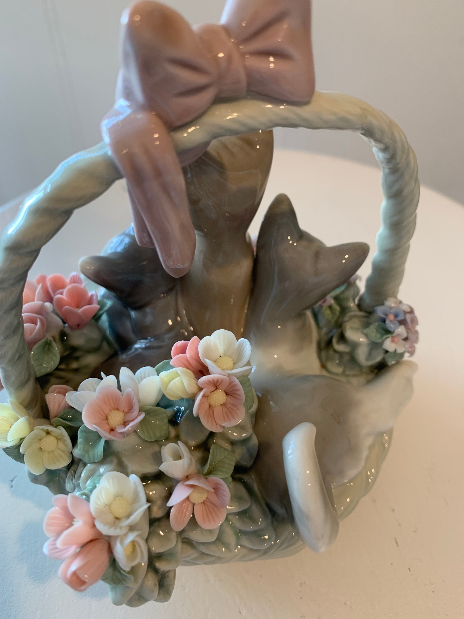 lladro cats in basket