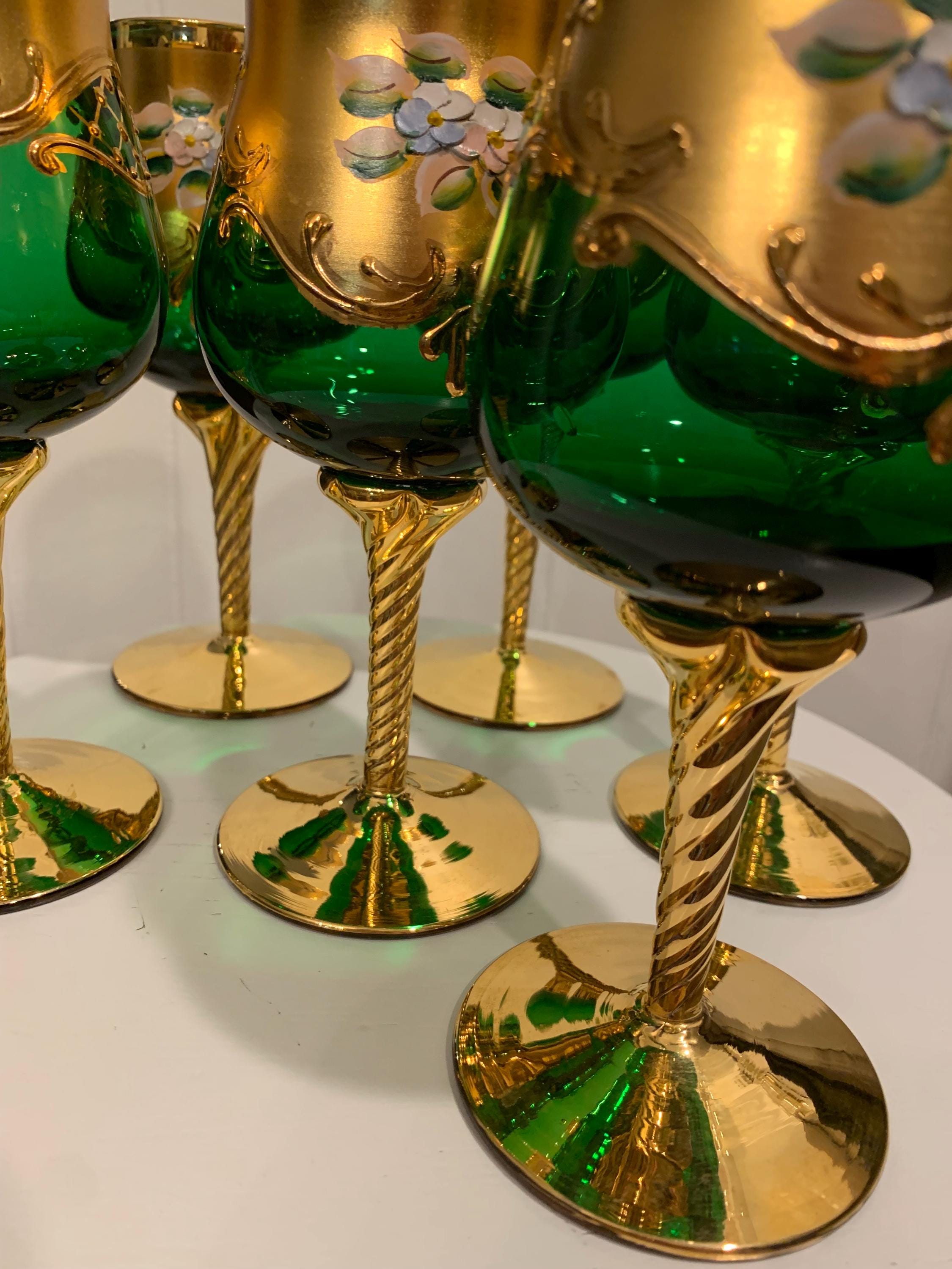 Murano Green 24 Kt Gold Wine Glasses Tre Fuochi Set of Six - Etsy