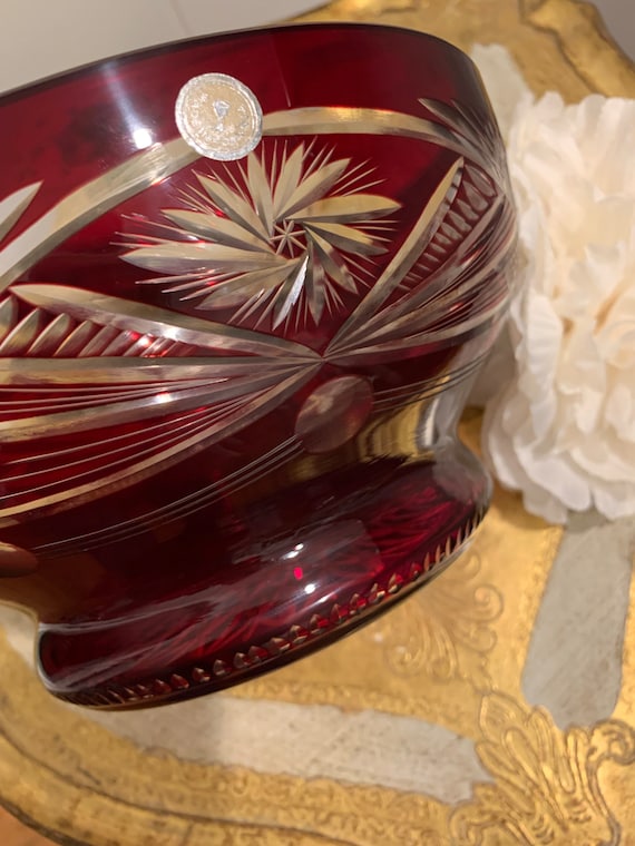 Ruby Red Crystal Bowl: Cut to Clear Czech Glass - Etsy