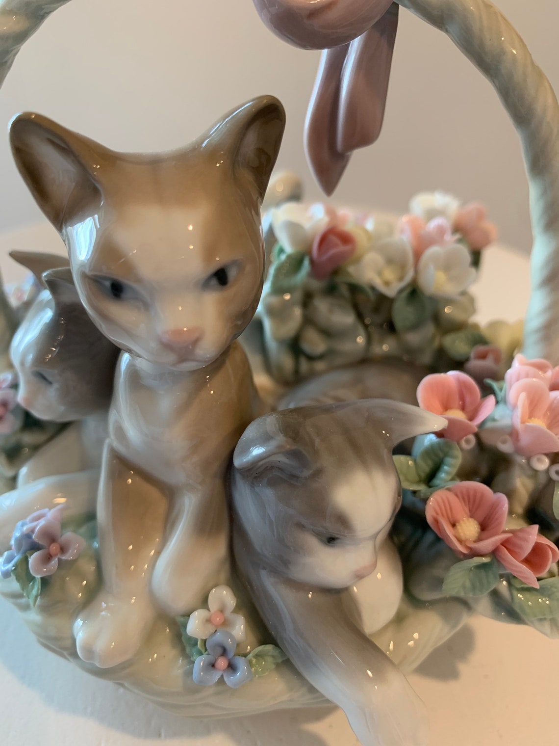lladro cats in basket