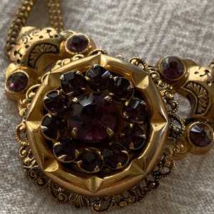 Vintage Coro Necklace Amethyst Colored Stones Gold Toned Necklace image 2