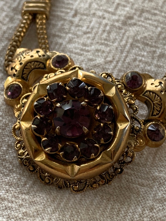 Vintage Coro Necklace Amethyst Colored Stones Gol… - image 2