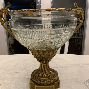 Gorgeous Antique Cut Crystal And Bronze Centerpiece Bowl Attributed To Baccarat Of France