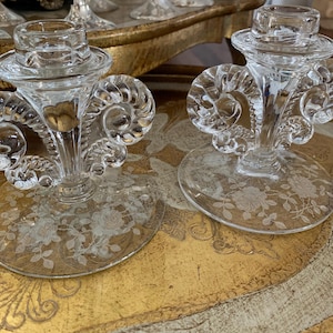 Fostoria Candlestick Holders Willowmere Etched Glass Candle Holders With Roses