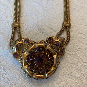 Vintage Coro Necklace Amethyst Colored Stones Gold Toned Necklace image 3