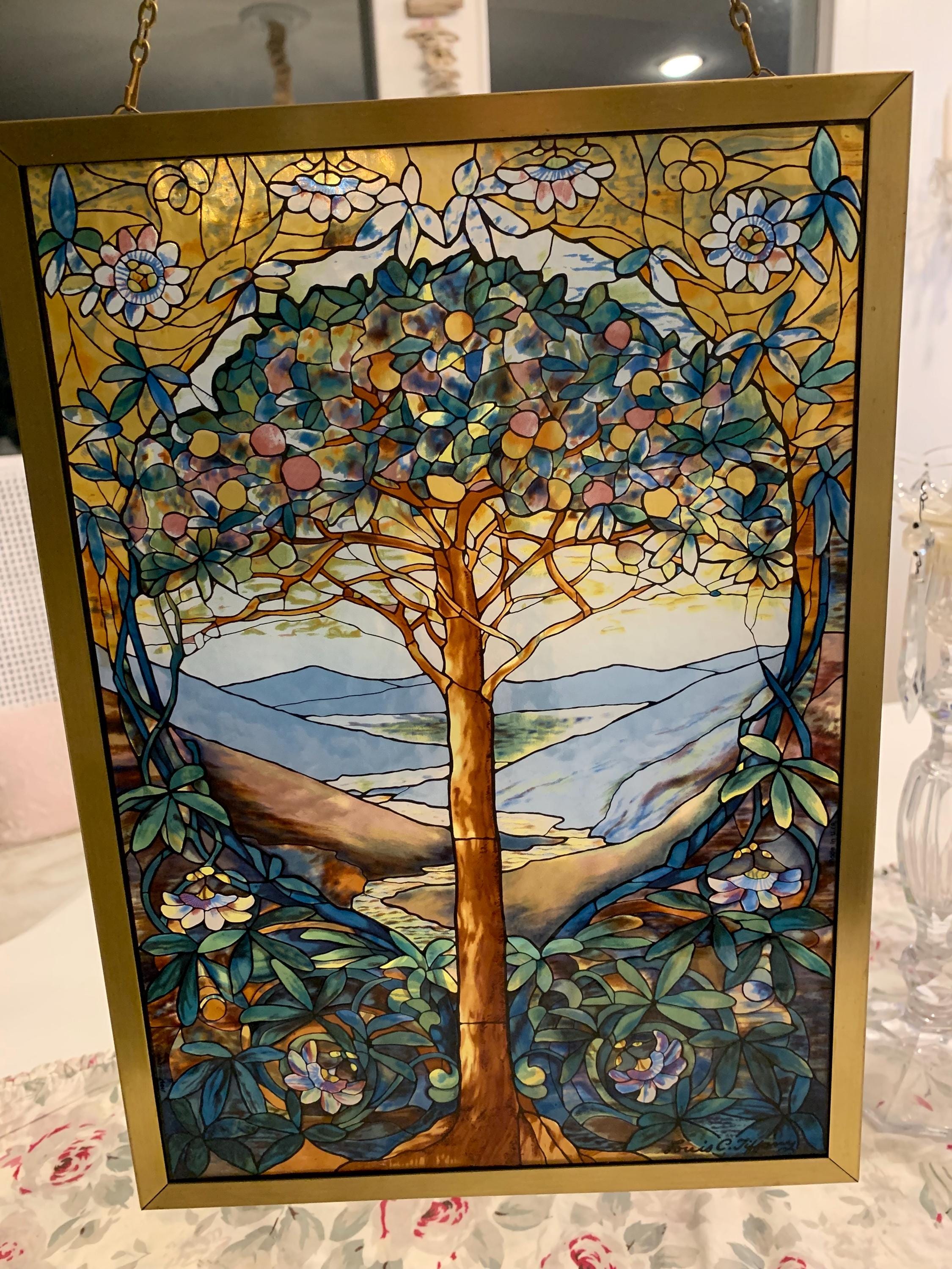 Suncatcher Art Glass Tree of Life Design Signed Louis Tiffany - Etsy