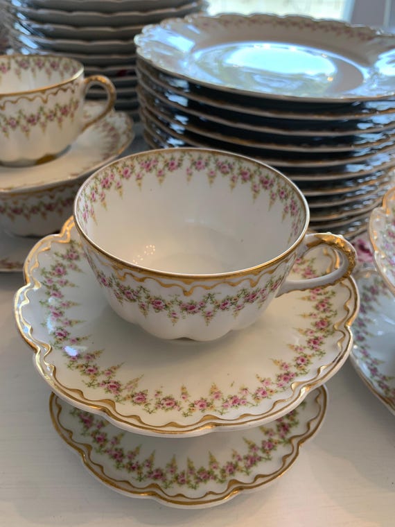Antique Theodore Haviland Limoges France Schleiger Pink Rose Swags