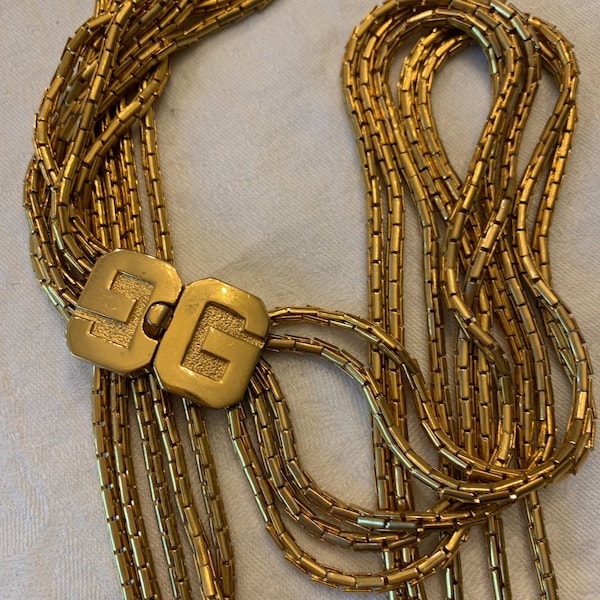 Beautiful Vintage Givenchy Gold Plated Five Stranded Necklace Signed