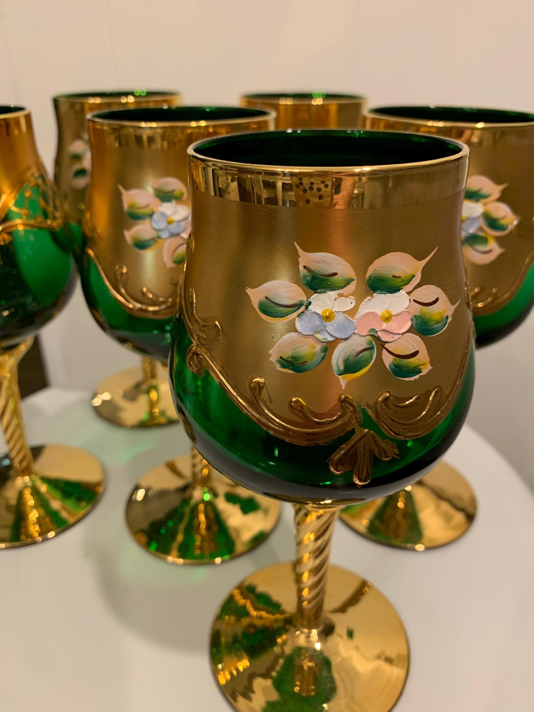 Murano Wine Glass Green Gold - Etsy