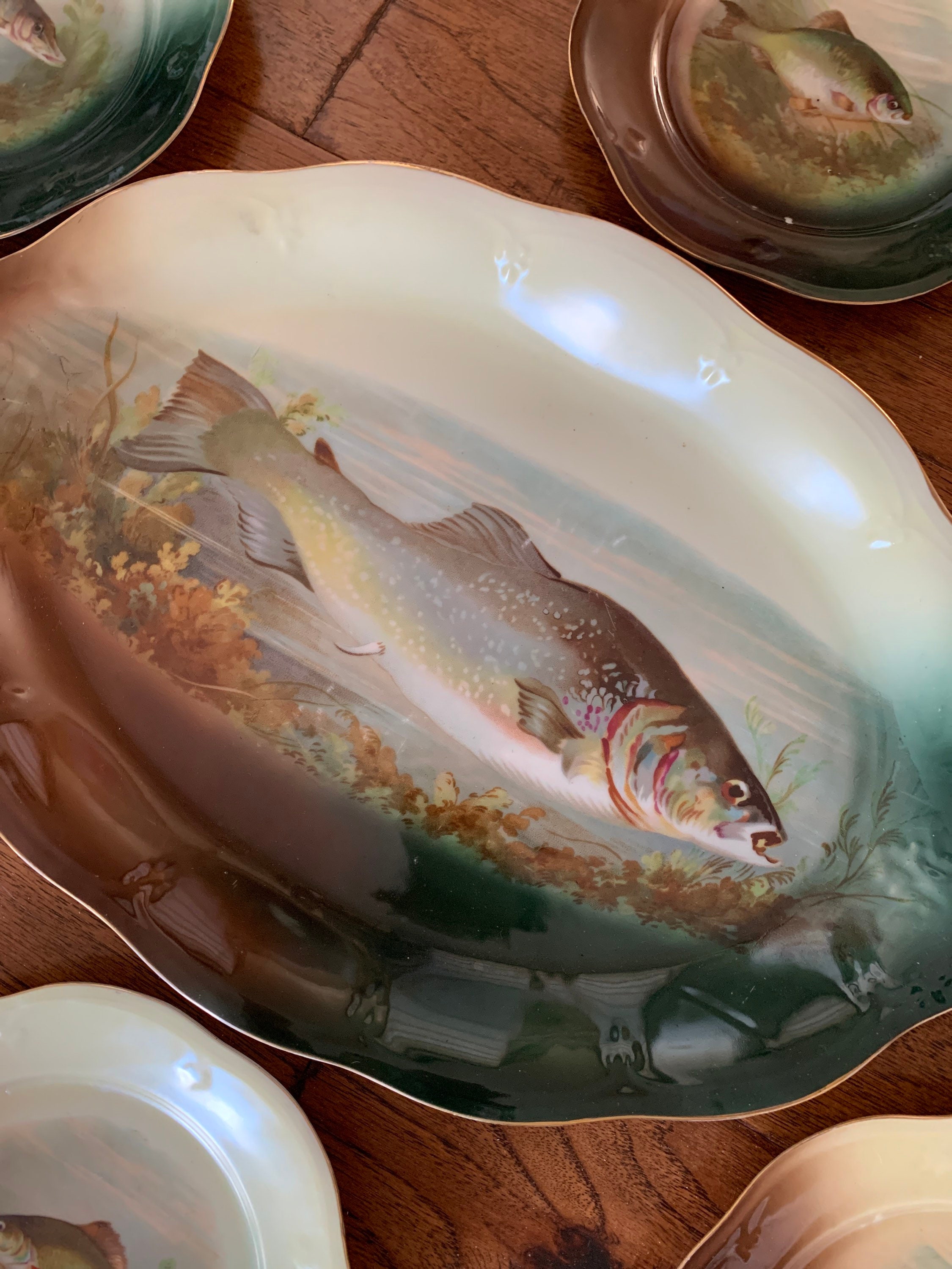 Kitchen & Dining Plates Dining & Serving Antique Fish Plate Set Z.S