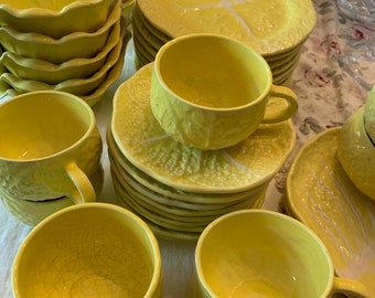 Secla Yellow Cabbage Majolica Dinnerware 50’s Portugal Dinnerware