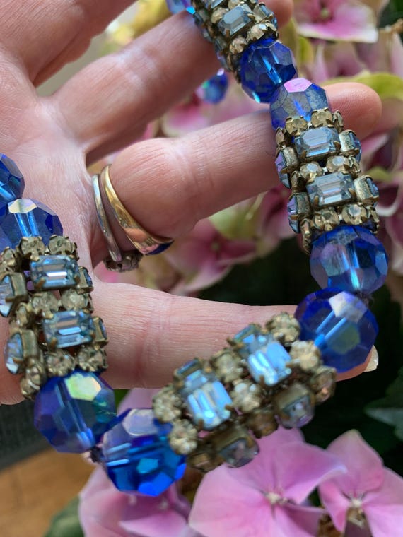 Vintage Aurora Borealis Blue Glass Rhinestone Nec… - image 2