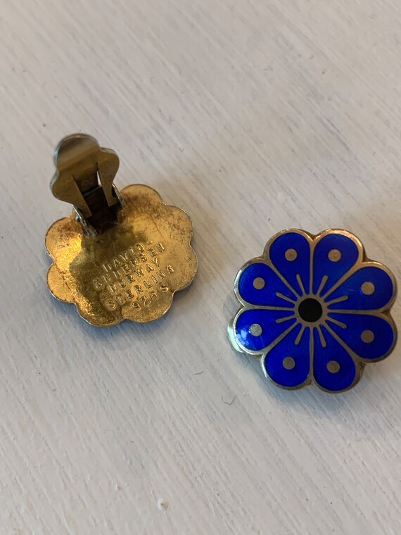 David Andersen Sterling Enamel Blue Flower Clip O… - image 2