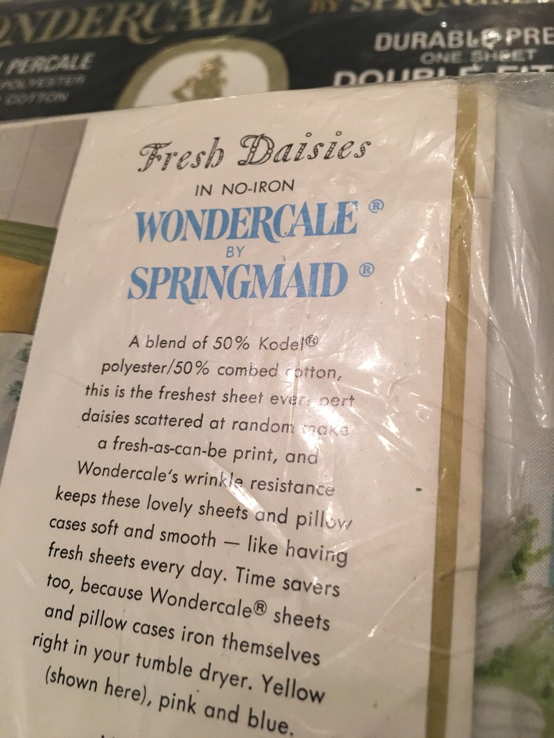 Wondercale Springmaid Vintage Sheets Fresh Daisy ~ Aqua and Green Daisy ~ NOS ~ Double Flat and Fitted Sheet