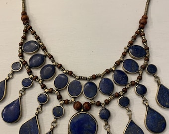 Lapis Lazuli Afghan Bib Necklace Tear Drops