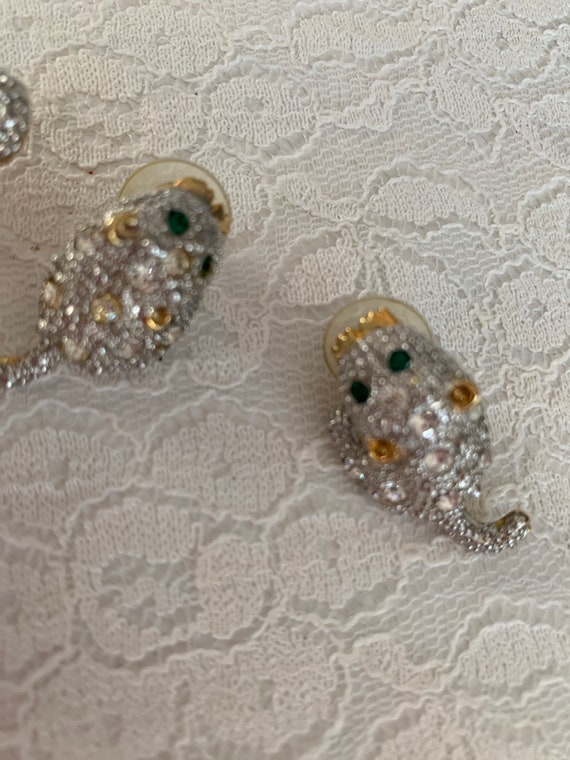 Vintage Cat Brooch Matching Earrings Rhinestone W… - image 4