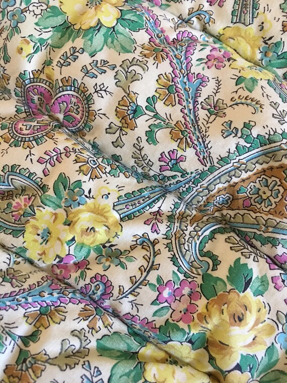 Vintage Eiderdown Comforter Green And Yellow Bedding Etsy