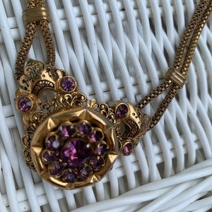 Vintage Coro Necklace Amethyst Colored Stones Gold Toned Necklace image 1