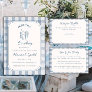 Western Cowboy Baby Shower Printable Set - Junge-Duscheeinladung, Bücher für Baby, Windel-Verlosung & Essenskarten - Digital Download Bundle