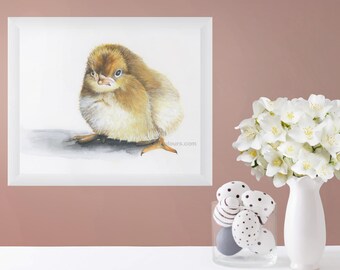 Nursery Wall Art, Baby Chick Watercolor Print, Farm Animal Decor