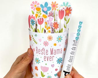 Thank You Mom Gift for Mothers Day, DIY Floral Duplo Wrapper, Printable Voucher Template