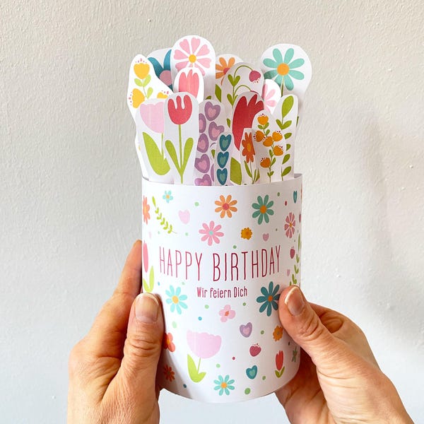 Geburtstag Blumen Banderole für Duplo Riegel, DIY last minute Geschenk