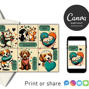 Funny Retro Dog & Cat Valentines | Vintage Animal Valentine Cards For Pet Lovers | Funny Classroom Exchange | Printable Editable Pet Card