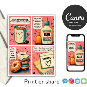 Bureau rétro de la Saint-Valentin pour collègues | Cartes drôles d'humour de bureau | Oeuvres originales avec colle, beignets, pense-bêtes et café | Bureau modifiable