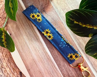 Pulsera/Llavero/Accesorio para llavero con diseño de girasol azul marino/Hecho a mano
