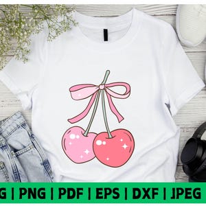 Kirsche Schleife SVG, Coquette Ribbon SVG, Coquette svg, trendige Kirsche svg, Ribbon svg, Sublimationsdesign, Schnittdateien für Cricut, Kirsche Png