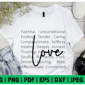 Mots d'amour Svg, Saint Valentin, amour T Shirt Svg, amour définition Svg, Svg tendance, Xoxo Svg, coeur Svg, cadeau pour elle, fichiers coupés Cricut