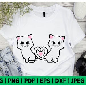Chat Saint-Valentin, Svg pour amoureux des chats, coeur chat, Svg pour animal de compagnie, Svg de la Saint-Valentin, fichiers coupés Cricut, couple chat Svg, chaton Svg, téléchargement immédiat