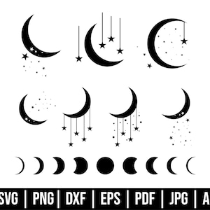 Moon Svg Bundles, Celestial Moon Bundle, Hand Drawn Svg, Mystical Moon Svg, Moon Design, Witches Svg, Gift For Her, Cut Files Cricut