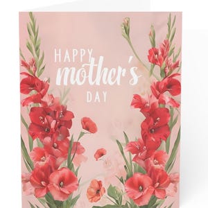 Tarjetas de felicitación para el Día de la Madre (flores personalizadas para el mes de nacimiento de agosto) con gladiolos y amapolas
