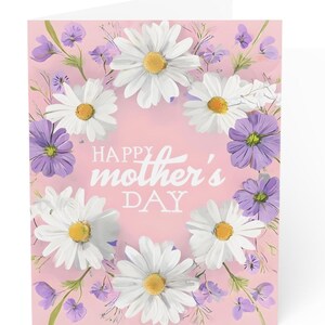 Tarjetas de felicitación para el Día de la Madre (flores personalizadas para el mes de nacimiento de abril) con margaritas y guisantes de olor