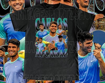 Vintage Carlos Alcaraz Shirt - Adult & Kids Sizes Custom Vintage Design Retro Bootleg High Quality Tee Tennis Gift